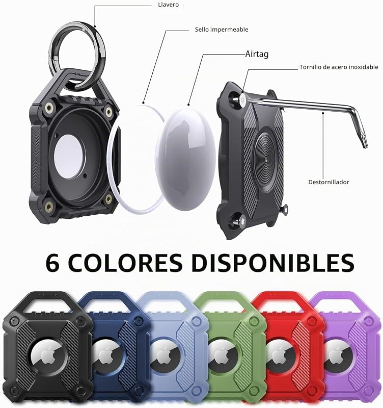 Impermeable Llavero para AirTag, Tapa Completa del Tornillo 1 Pieza Llaveros AirTag Funda Protectora, Airtags Llavero Portátil Impermeable para Apple AirTag 2021 TPU del Collar de Perro - Gato