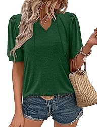 KISSMODA Women's Tunic Tops Casual V Neck Short