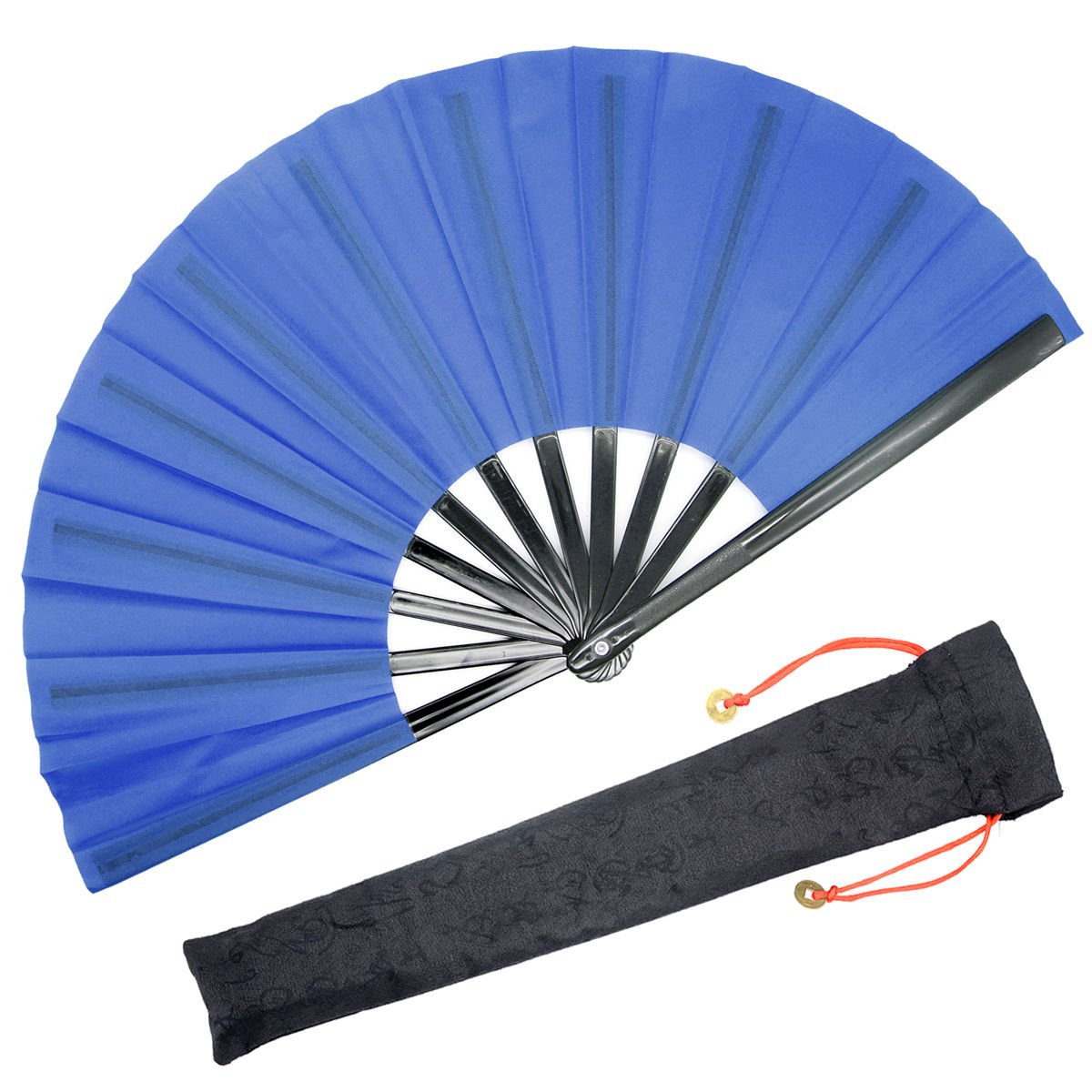 OMyTeaOMyTea Large Kitana Rave Clack Folding Hand Fan for Men/Women - Chinese Japanese Kung Fu Tai Chi Handheld Fan - for EDM, Music Festival, Event, Party, Dance, Performance, Decoration (Blue)
