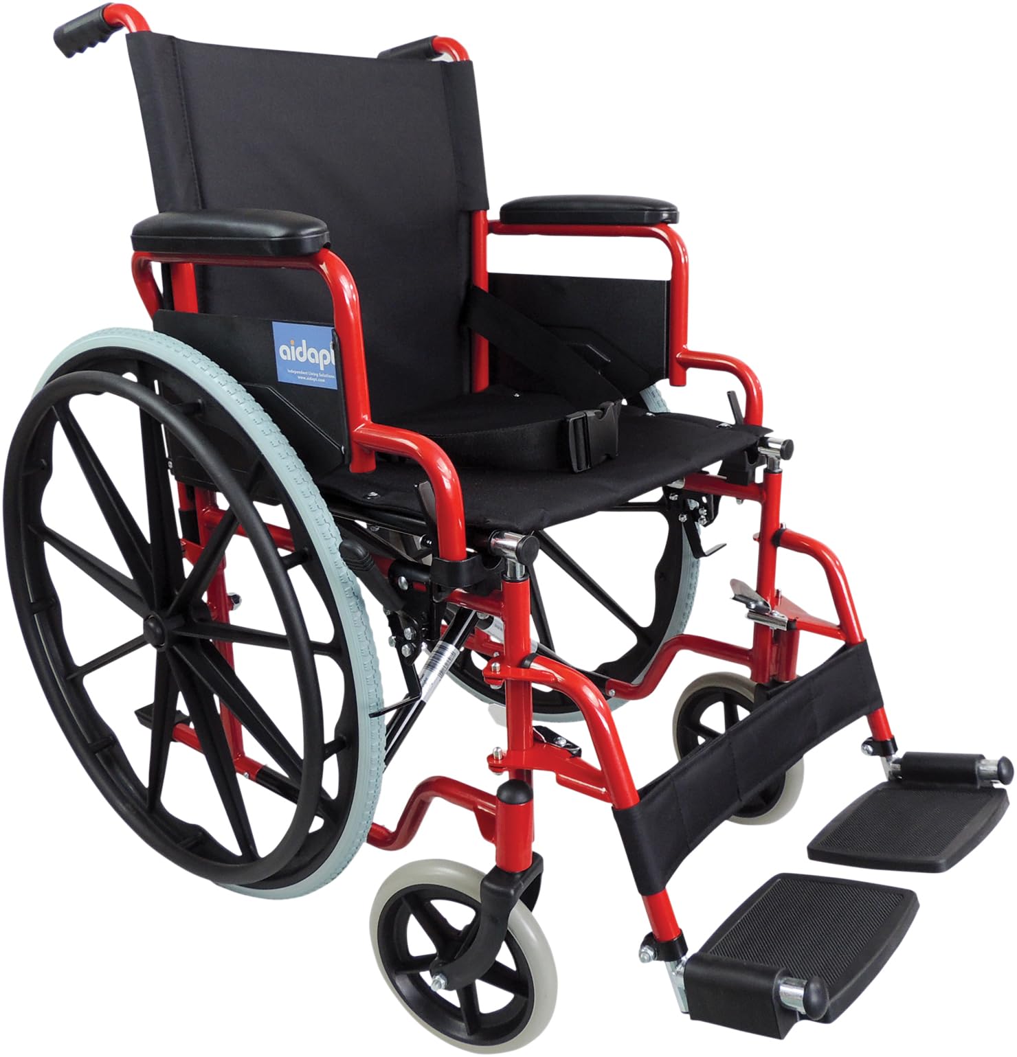 Aidapt Folding Lightweight Self Propelled Steel Wheelchair with Brakes, Extra Wide Seat (18") Lap Strap, Removable Foot Rests and Side Panels for Privacy. Indoor and Outside Use