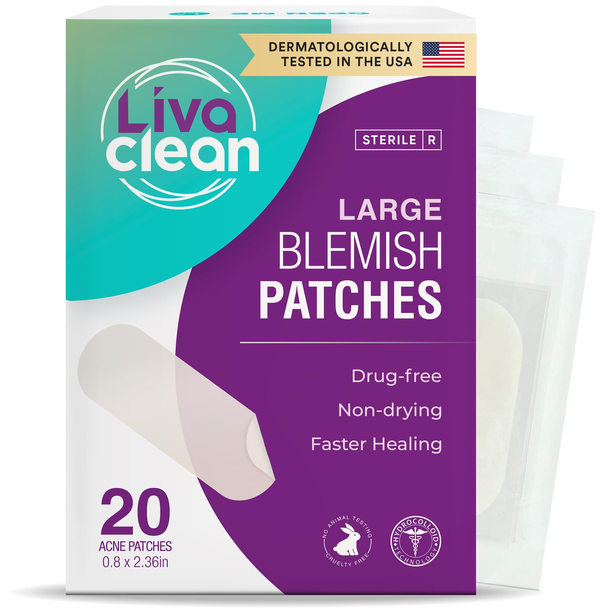 LivaClean 20CT Large Hydrocolloid Acne Patches - For Pore Spots Nose Face Cystic Pimple Zit Patch - Big Pimple Patches Hydrocolloid Bandages Strips Stickers Acne Patch XL Large