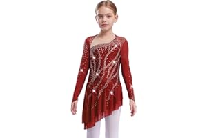 easyforever Kids Girls Long Sleeve Sparkly Figure Ice Skating Leotard Dress Contemporary Lyrical Ballet Dancewear