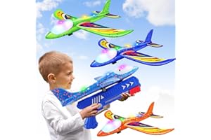 Wesfuner 3 Pack Foam Airplane Launcher Toys, 2 Flight Mode Glider Plane,Kids Flying Toy,3 4 5 6 7 8 9 10 11 12 Year Old Boys Girls Gifts,Outdoor Sport Party Favor