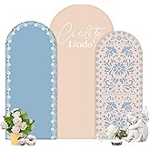 Chunful 3 Pcs Mexican Arch Backdrop Cover Baby Shower Photo Background Decor 2-Sided Round Top Cute Backdrop Arch Cover for Mexican Wedding Birthday Fiesta Party Decoration 6 ft/5 ft/4 ft (Brown-Blue)