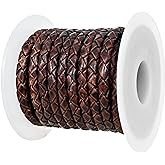 GENIQUE Real/Genuine Round Braided Leather Cord String Rope Folded, Leather Rope for Crafts, Jewelry Making, Necklace, Bracelets (5 Metres) (5mm, Antique Brown Distressed)