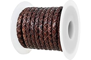 GENIQUE Real/Genuine Round Braided Leather Cord String Rope Folded, Leather Rope for Crafts, Jewelry Making, Necklace, Bracelets (5 Metres) (5mm, Antique Brown Distressed)
