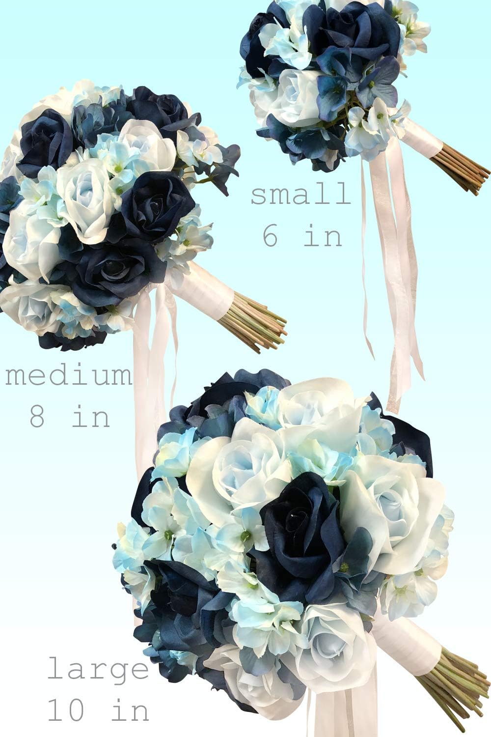 Amazon Com Hydrangea Rose Navy Light Beach Blue Hand Tie Small Silk Bridal Wedding Bouquet Kitchen Dining