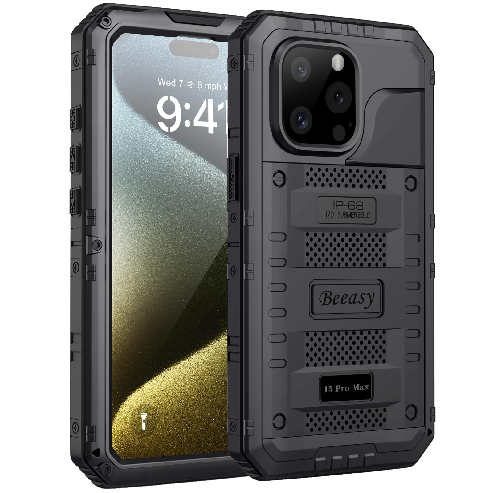 Beeasy for iPhone 15 Pro Max Case Waterproof Heavy Duty Tough Metal Armour Cover Shockproof Dustproof Built-in Screen Protector, Robust Full Body Protective Military Rugged Case for 15 Pro Max 6.7inch — image 1