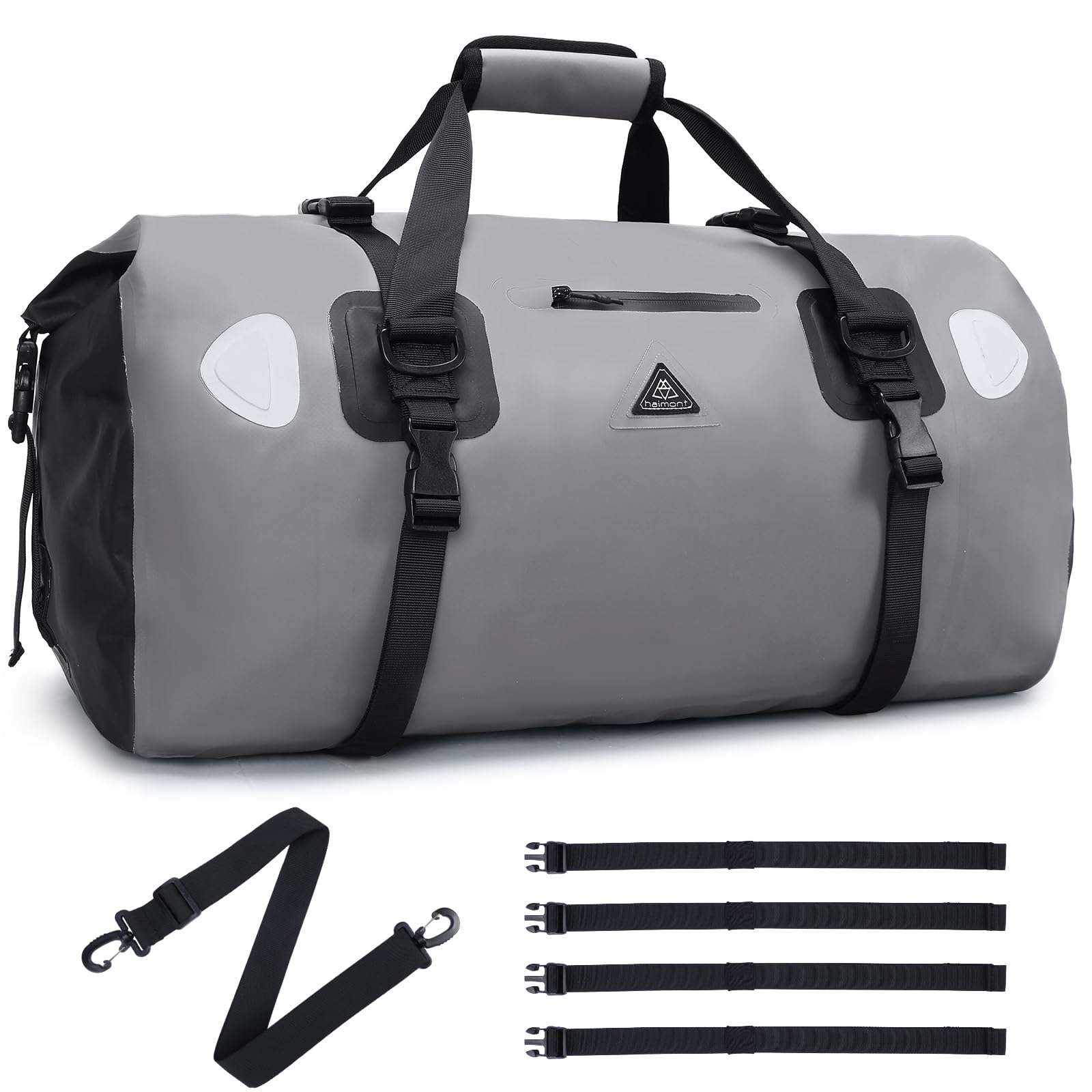 Haimont Waterproof Large Duffel Bag Heavy Duty Roll Top Travel Dry Bag with Durable Straps and Handles for Boating, Motorcycle, Kayaking, Camping, Grey, 70L