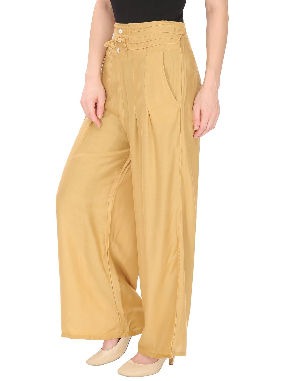 damen mode women rayon solid button palazzo pants