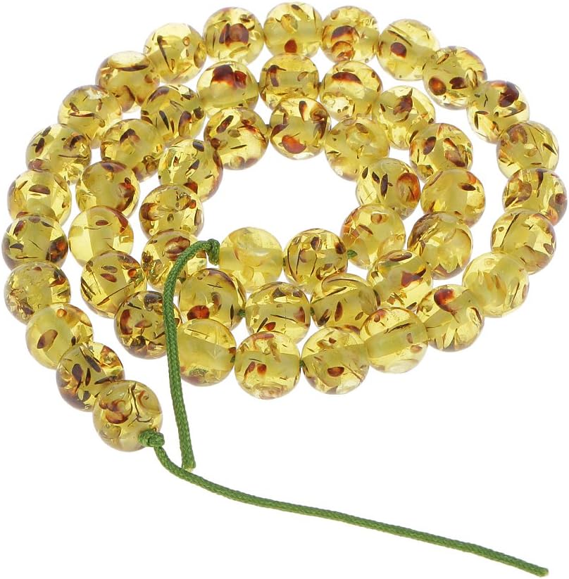 Hellery 8mm Olive Green Amber Round Gemstone Loose Beads 16''