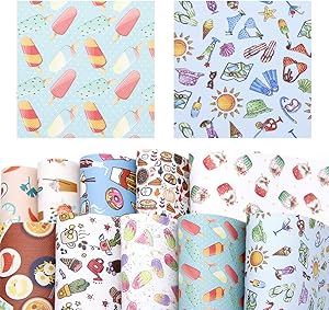David accessories Ice Cream Food Pattern Printed Faux Leather Sheet Synthetic Leather Fabric 10 Pcs 7.7