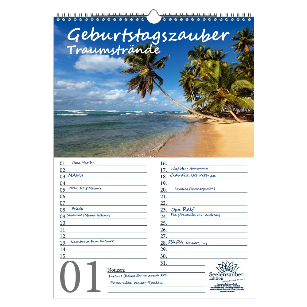 Birthday Planner Birthday Calendar Beach Magic DIN A3 Calendar Beach and Beaches – Soul Magic