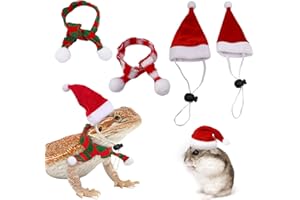 GABraden 2 Pack Christmas Bearded Dragon Lizard Christmas hat and Scarf, Small Animal Guinea Pig Christmas Costume Clothing (2-Red, Christmas)