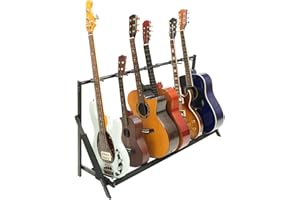 Stage Rocker Multi Guitar Stand, Foldable 7 Holder Rack with Adjustable Height & Width, Easy Assembly & Storage, Reliable Soft Foam Padding to Protect Acoustic or Electric Guitars & Basses, Black.