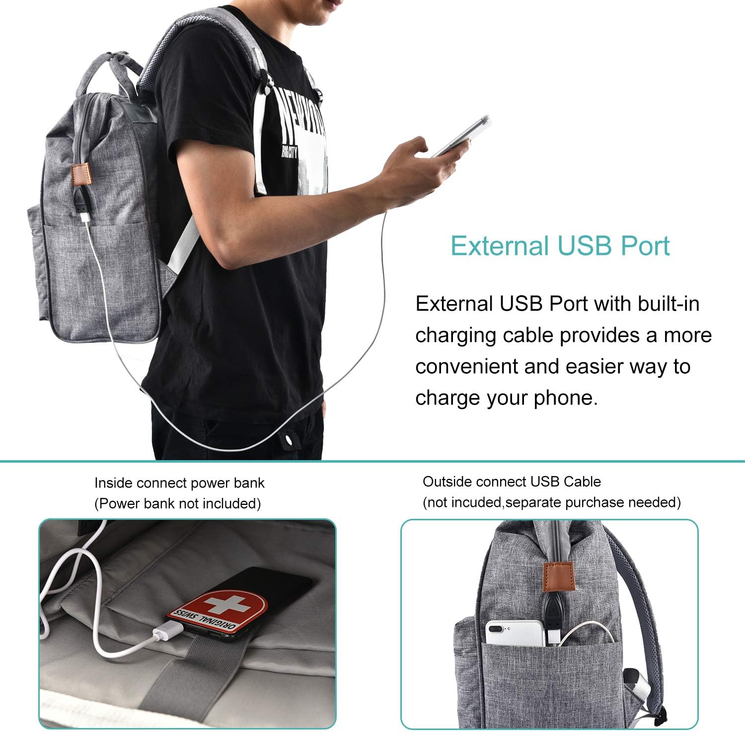 BRINCH Laptop Backpack 15.6 Inch Wide Open Computer Backpack Laptop Bag College Rucksack Water Resistant Business Travel Backpack Multipurpose Casual Daypack with USB Charging Port for Women Men,Gray: Electronics