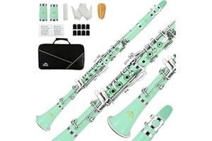 EASTROCK Bb Flat Clarinet - Nickel Keys, Green, Beginner Student Clarinet with 2 Barrels, Hard Case and Cleaning Kit