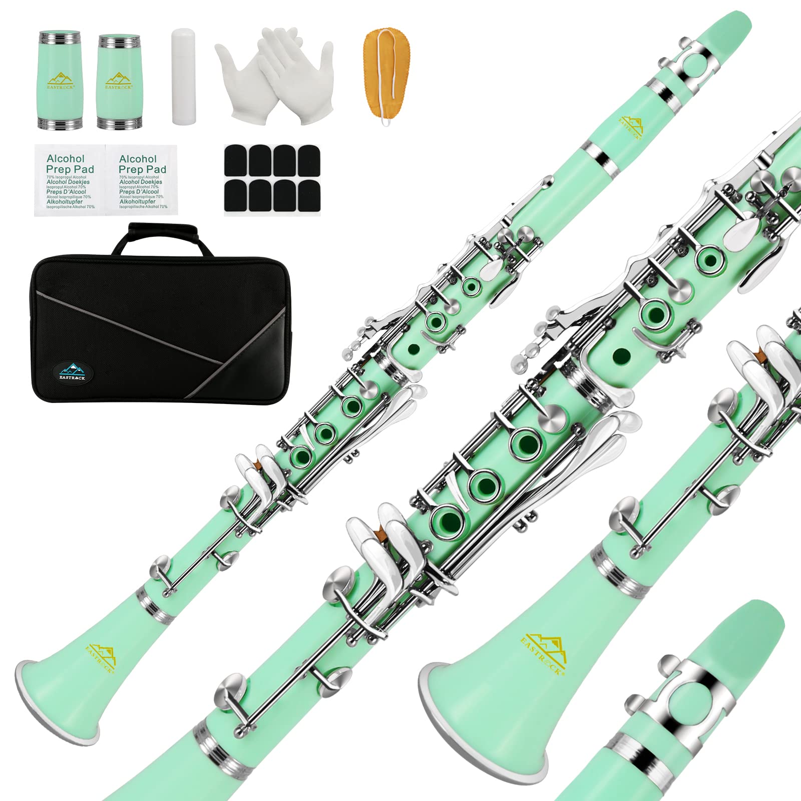 Photo 1 of EASTROCK Bb Flat Clarinet - Nickel Keys, Green, Beginner Student Clarinet with 2 Barrels, Hard Case and Cleaning Kit