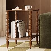 Small Side Table, 2-Tier Walnut Wooden End Table with Vintage Spindle Legs | Accent Night Stand with Storage Shelf for Narrow Spaces, Wood Nightstand Bedside Couch Table for Living Room, Bedroom,Nursery