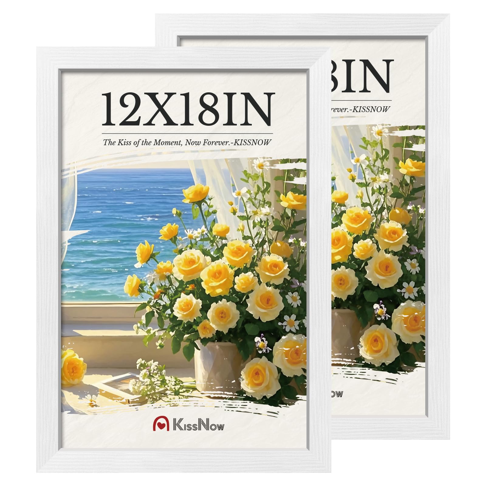 KissNow 12x18 Poster Frame 2 Pack, Textured White Solid Wood Picture Frame, Wall Hanging Image