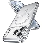 Magnetic for iPhone 17 Pro Max Case with Glitter Integrated Lens Protection, [Glossy Bumper & Shiny Magnetic Ring] [Compatible with Magsafe] Cute Women Girly Phone Case for iPhone 17 Pro Max Silver