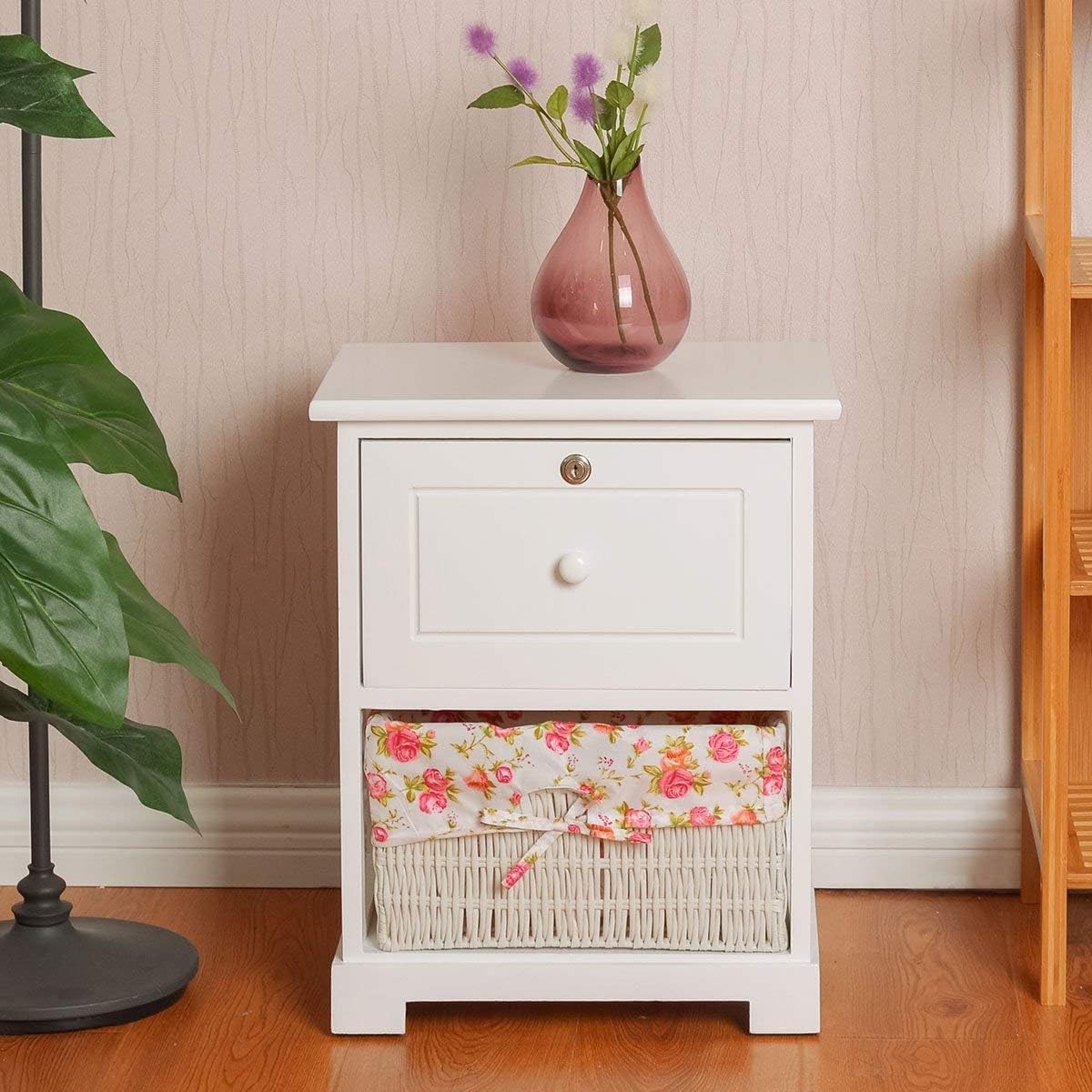 Amazon Com Giantex 2 Tiers Nightstand End Table Wood Home Furniture Sofa Side Bedside Storage Organizer W Basket Lockable Drawer 1 White Kitchen Dining