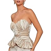 WDIRARA Women's Pleated Strapless Satin Tube Top Party Cocktail Sleeveless Bandeau Tops