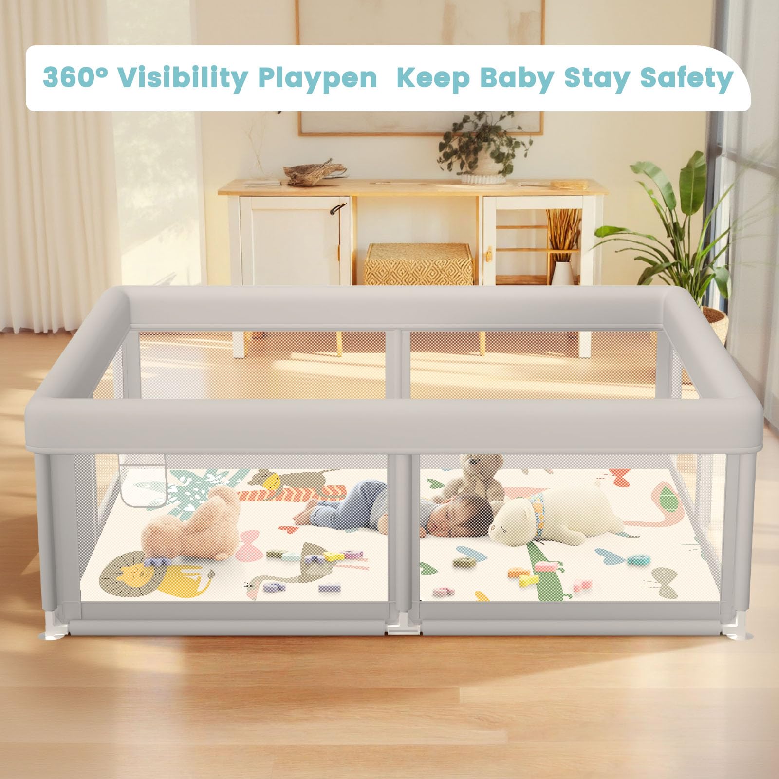 Baby Playpen with Mat 50x50 Inch, Play Pen for Babies and Toddlers with Gate, Baby Fence Sturdy Safety Playpen, Indoor & Outdoor Kids Activity Center