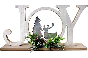 Eternhome Christmas Table Decorations Joy Farmhouse Christmas Tree Elk Sign Wooden Winter Rustic Decor Vintage Holiday Block for Home Kitchen Xmas Party Mantel Tiered Tray Gift