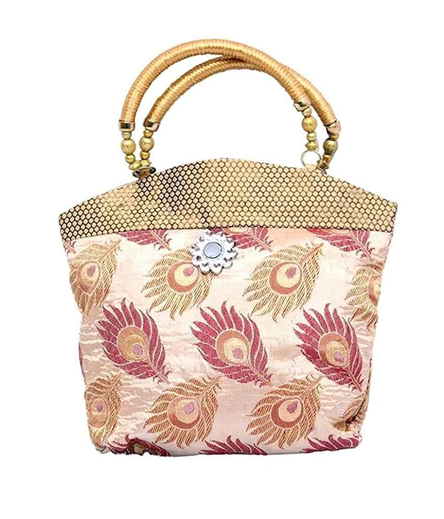 women / ladies / girl mini handbag 10*10 inches in peacock print stylish design with fancy brocade by hazle avenue
