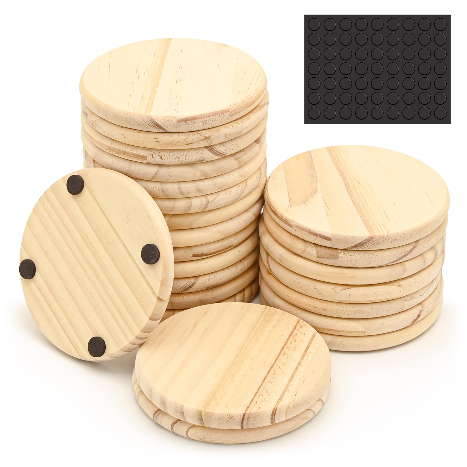 24 Pack Unfinished Wood Coasters, 4 Inch Round Blank Drinks Mat Cup Pad Wooden Crafts Coasters Protection Tabletop for Indoor Outdoor DIY Drawing Painting Engraving Wood Burning Laser Scroll Sawing