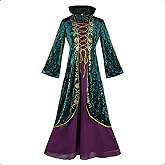 BICOPU Womens Medieval Costume Witch Plus Size Green Vevet Dress Robe Cosplay Outfits