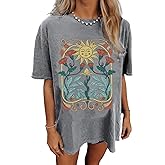 Womens Oversized Tshirt Graphic Tees Summer Casual Short Sleeves Tops Beach Vacation Clothes