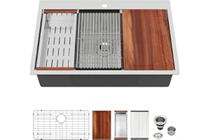 Logmey Kitchen Sink 33x22 Drop In Sink Workstation 33 Inch Topmount 16 Gauge Stainless Steel Single Bowl Handmade Sink 33x22x9