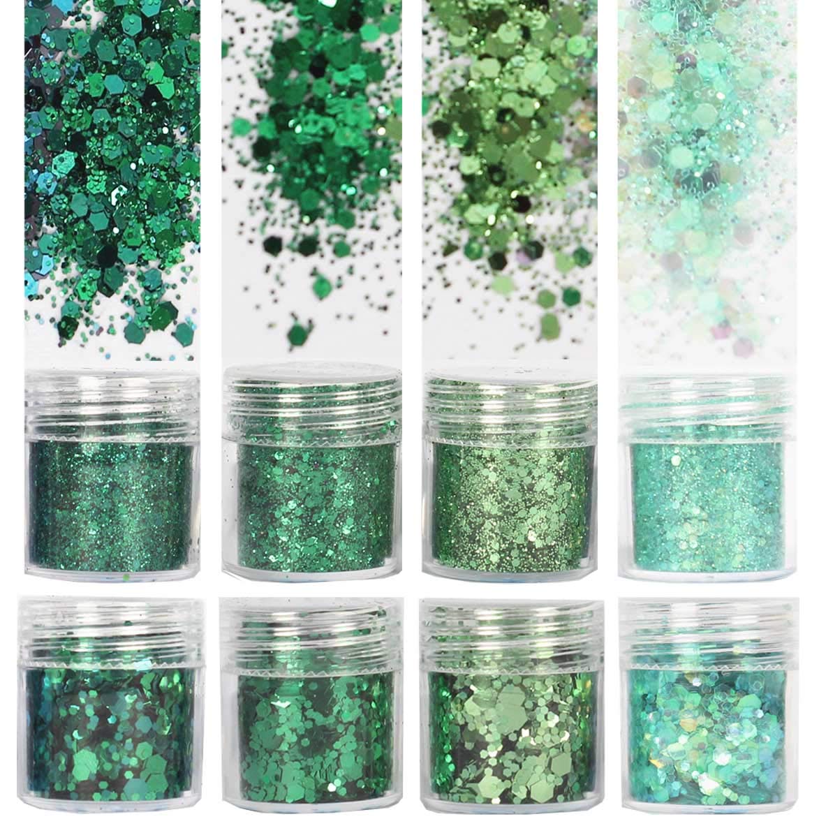 COKOHAPPY 8 Boxes 10ml Holographic Mermaid Dreams Green Chunky Glitter Sequins Iridescent Flakes Hexagon Tips Mixed Paillette Face Eyes Body Hair Nail Art