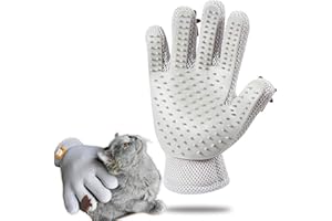 FURBB Pet Grooming Glove - Cat Dog Gentle Deshedding Brush Glove - Efficient Pet Hair Remover Massage Mitt - Enhanced Five Finger Design Perfect for Long Short Fur, Right Hand (Grey) Pet Bathing