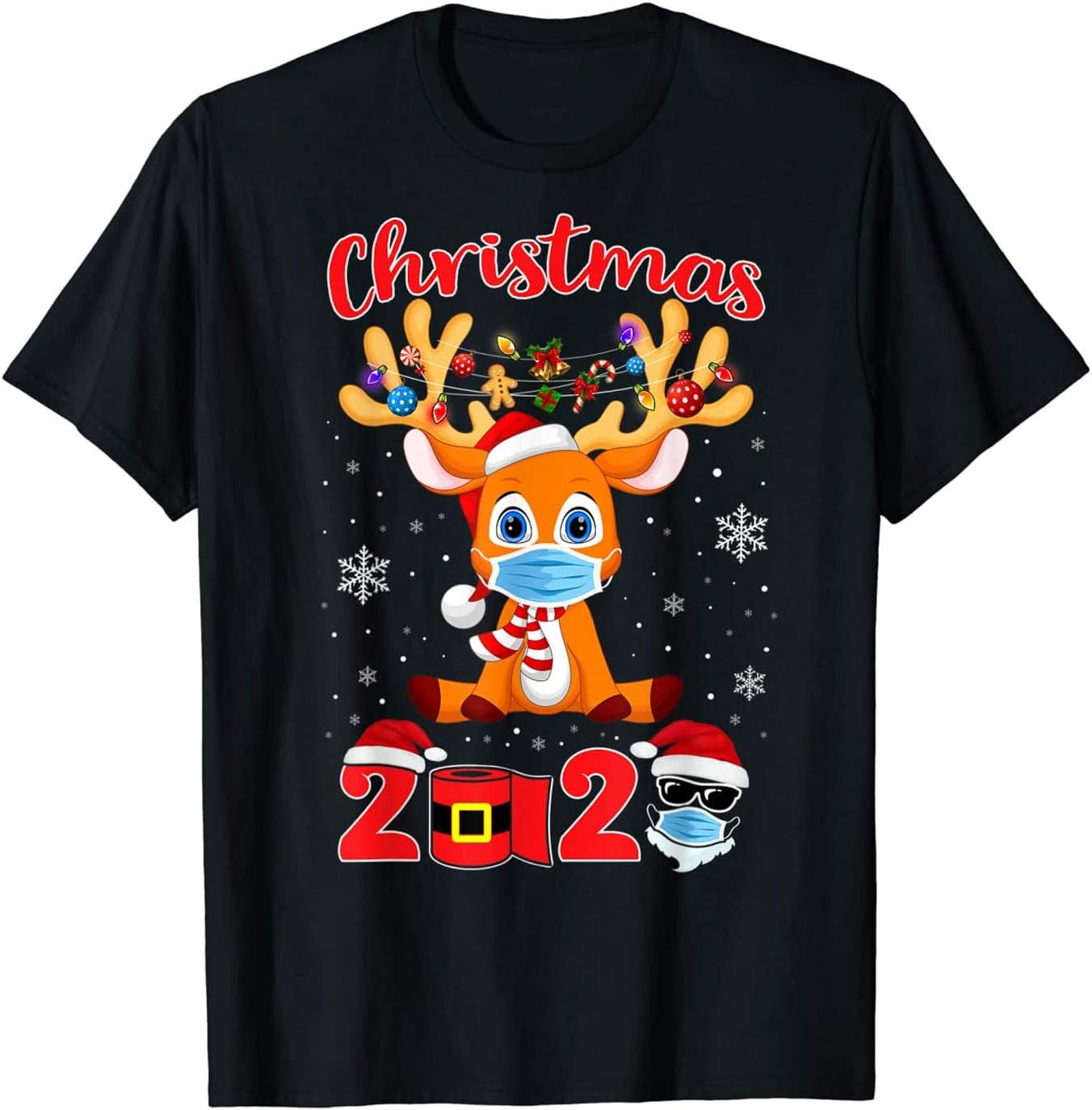 89AMZ Mens Womens Christmas T Shirt, 2020 Xmas Novelty Cartoon Printed Family Short Sleeves Top Tshirt Christmas T-Shirt Holiday Party Costume