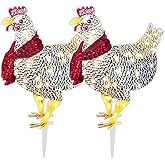 2 PCS Medium Size Light-Up Chicken with Scarf Holiday Decoration, LED Christmas Outdoor Deco Xmas Ornaments with Light Xmas Yard Art Christmas Atmosphere Decoration for Garden Patio Lawn(Not 3D)
