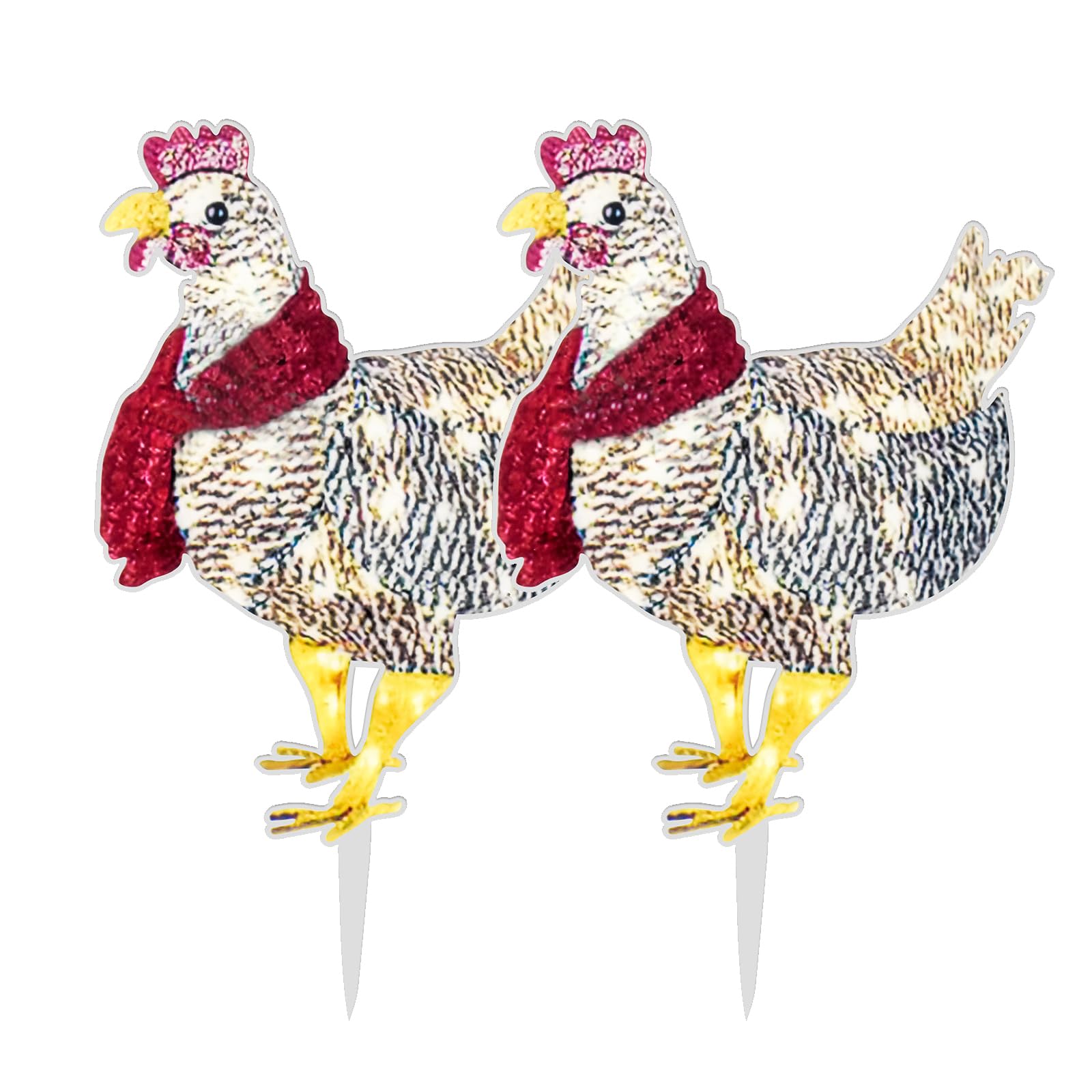 Photo 1 of 2 PCS Medium Size Light-Up Chicken with Scarf Holiday Decoration, LED Christmas Outdoor Deco Xmas Ornaments with Light Xmas Yard Art Christmas Atmosphere Decoration for Garden Patio Lawn(Not 3D)