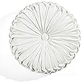 Lush Decor Round Pleated Soft Velvet Decorative Throw Pillow, 1 Count, 15" Diameter, White - Plush Round Pillow, Seat Cushion, Decorative Pillows For Bed, Couch, Or Chair