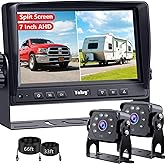 Dual RV Backup Camera for Truck - 7 Inch HD Split Screen Reverse Camera | No Delays Easy to Install IR Night Vision IP69 Waterproof Rear View Camera for Trucks, Trailers, RVs, Tractors