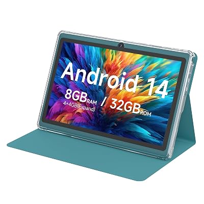 HOTTABLET Tablet 7Inch Android 14.0 with Protective Case, 8GB(4+4GB Expand) RAM+ 32GB ROM, IPS Screen, Dual Camera, Bluetooth 5.0 WiFi Tab (Navy)