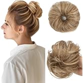 CJL HAIR 2PCs Small Cute Messy Bun Hair Piece for Thin Hair Women Mini Synthetic Curly Bun Scrunchies Updo Hairpieces Sahara Beige