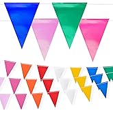 Safety Warning Pennant Banner Flags – 105FT OSHA High Visibility 45Pcs Colored Triangle Flags for Construction Zones, Roadwork, and Hazard Areas (Upgraded Multicolor,105FT,45Pcs)