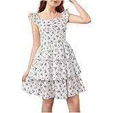 SHENHE Girl's Ditsy Floral Ruffle Trim Ruched Shirred Tiered Vacation Cami Dress