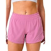 YUNOGA Women's Mid Rise Running Shorts with Mesh Liner 4" Quick Dry Athletic Gym Track Workout Shorts Zip Pocket