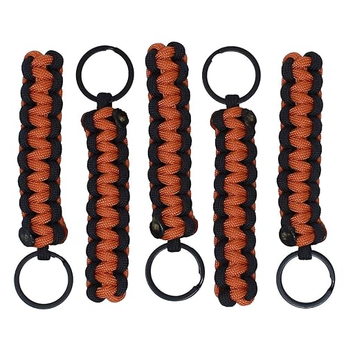 Paracord Key Chains Black & Burnt Orange 5 Pack Handmade