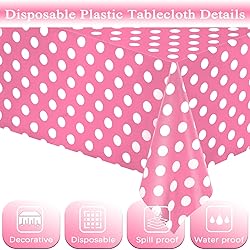 WNINK 4 Pack Pink and White Polka Dot Tablecloths