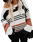 ZESICA Women's Fall Long Sleeve Crew Neck Striped