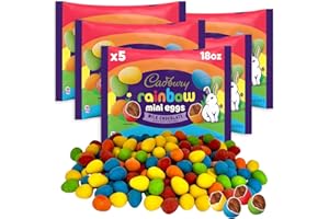 CHAIN & JO SWEETS Cadbury Mini Eggs Rainbow - 5 Bags (18oz each) - Milk Chocolate Easter Candy With a Chrisp Sugar Snell - Ideal For Candy Basket Eater or Candy Dish - Cadbury Chocolate Rainbow Candy Perfect For Easter Basket Stuffers - Kids Easter Candy & Snacks for Adults - Chocolates For Gifting & Easter Candy Basket Stuffers Perfect For Sharing With Chocolate Lover